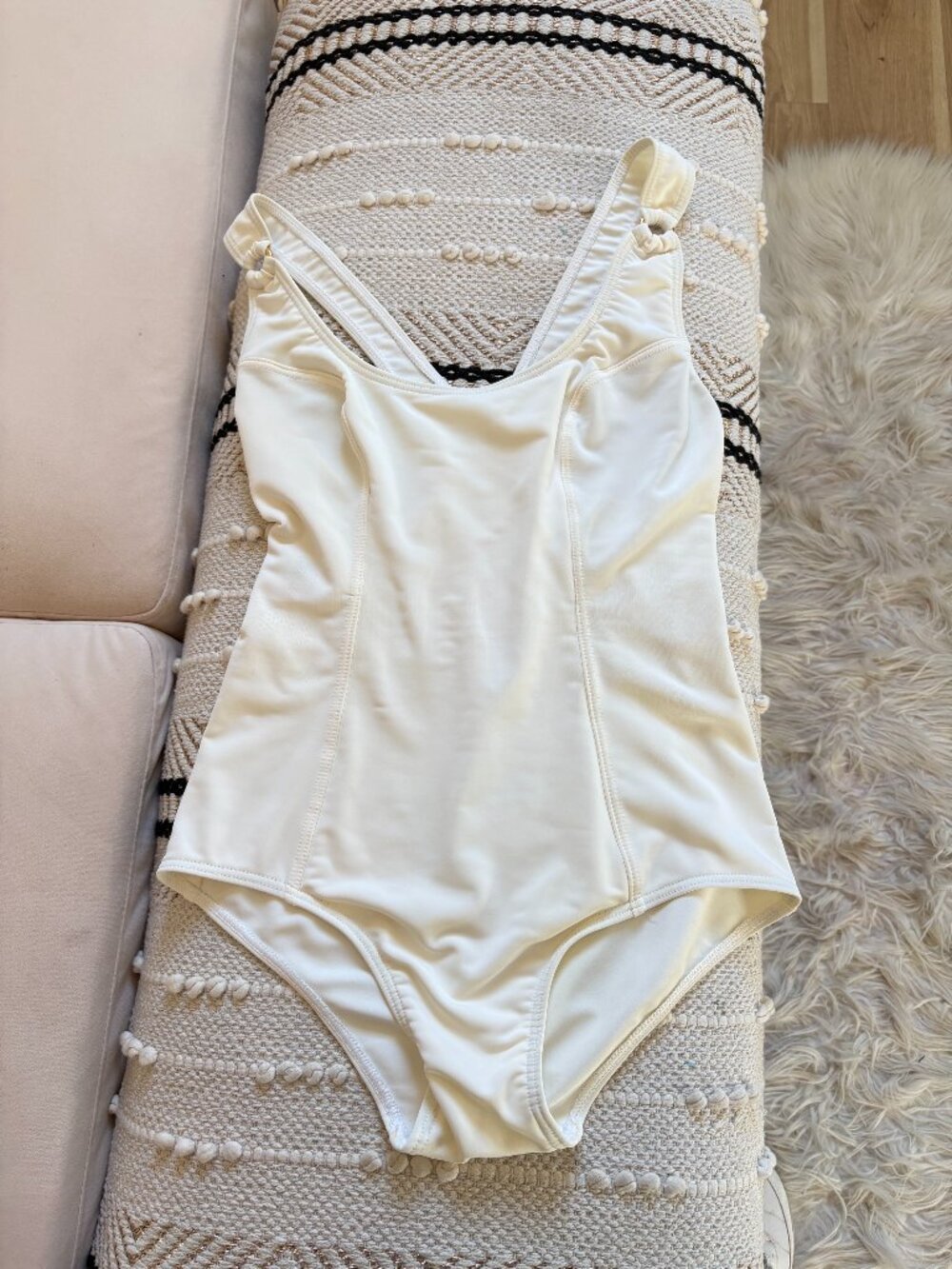 Vintage Hermès Ivory One-Piece Swimsuit – Gold Ring Detail